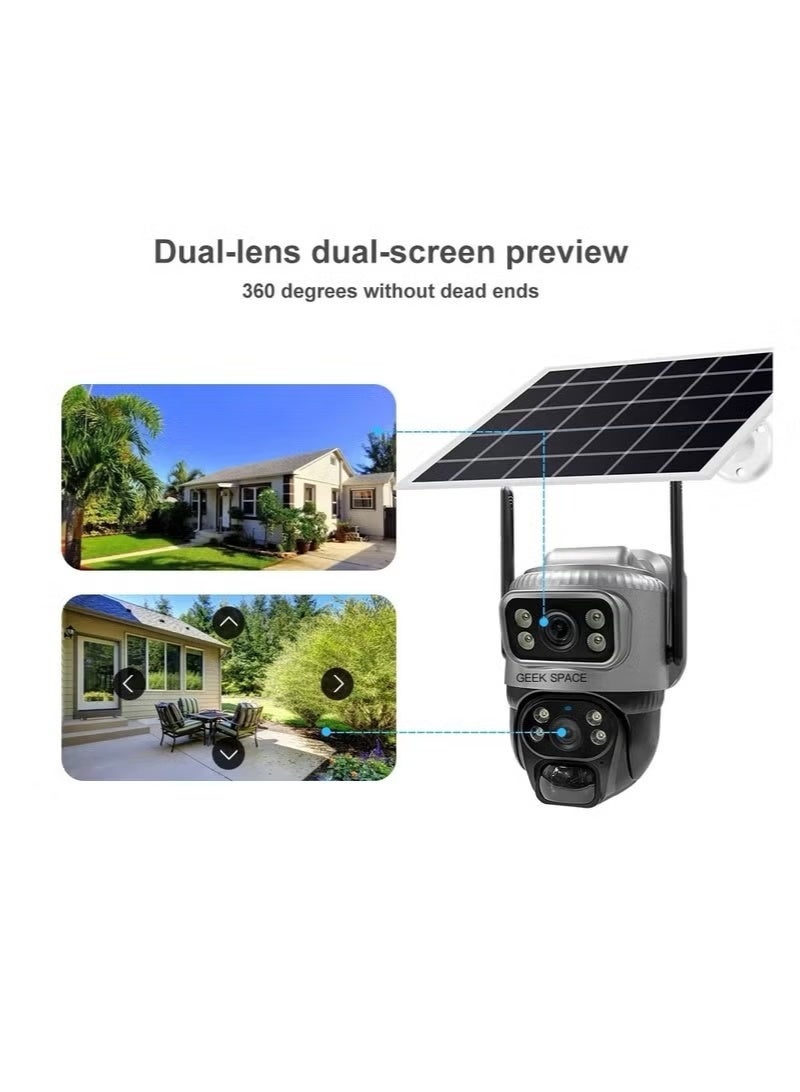 في 380 كاميرا مراقبة تعمل بالطاقة الشمسية بتقنية الجيل الرابع، مزودة بعدسة مزدوجة للمراقبة الخارجية عبر شريحة SIM بتقنية الجيل الرابع، وكاميرا PTZ IP بدقة 2K، ورؤية ليلية ملونة، وخاصية كشف الحركة، وصوت ثنائي الاتجاه، ومقاومة للماء والغبار بمعيار IP66، وإمكانية التخزين على بطاقة SD أو السحابة. - Image 2